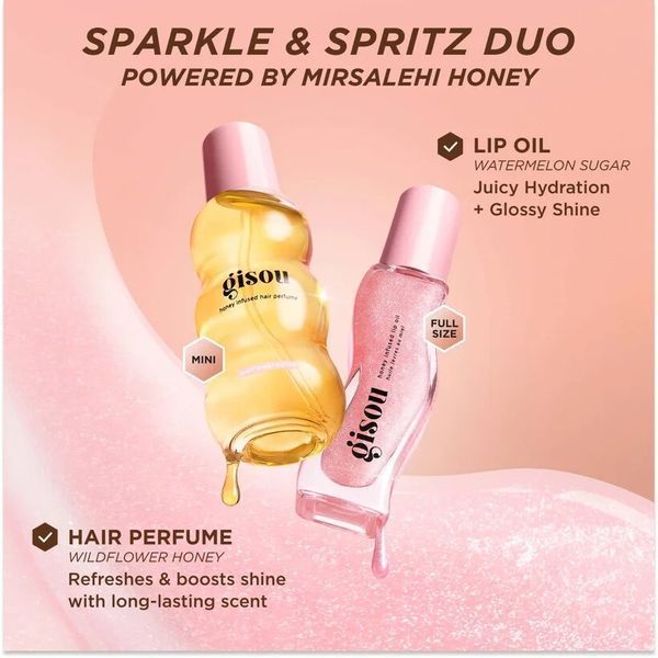 Подарунковий набір Gisou Sparkle & Spritz (парфум для волосся 15 мл + олія для губ 8 мл) 117962 фото
